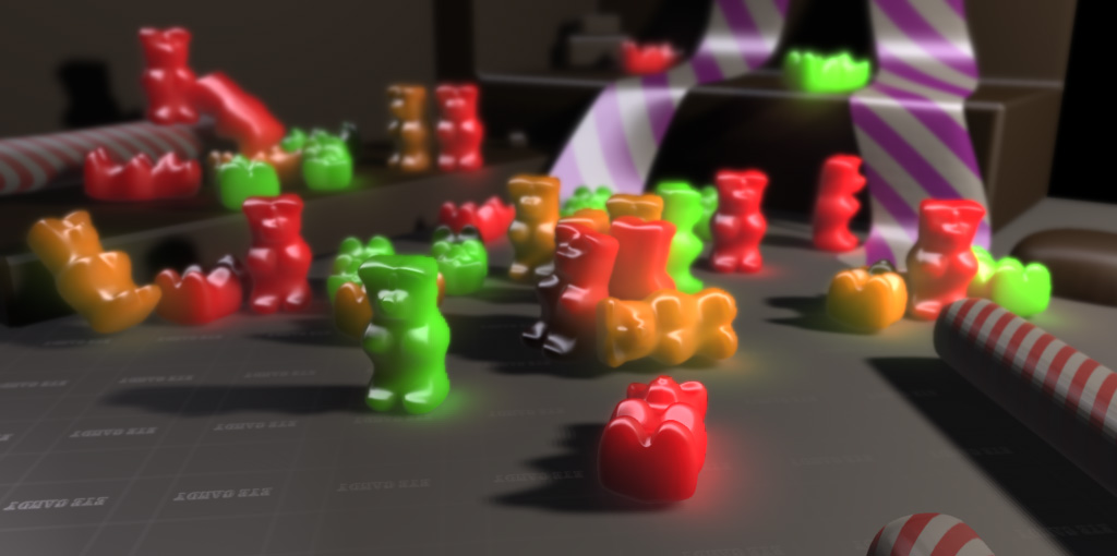 A scene rendered with sub-surface scattering simulated using the deep screen space method.